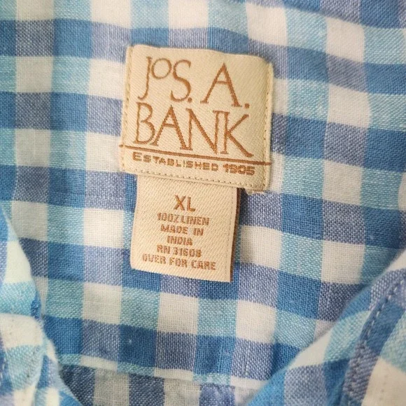 Jos A Bank 100% Linen Shirt Mens‎ XL Blue checkered button up Long Sleeve - Picture 5 of 6
